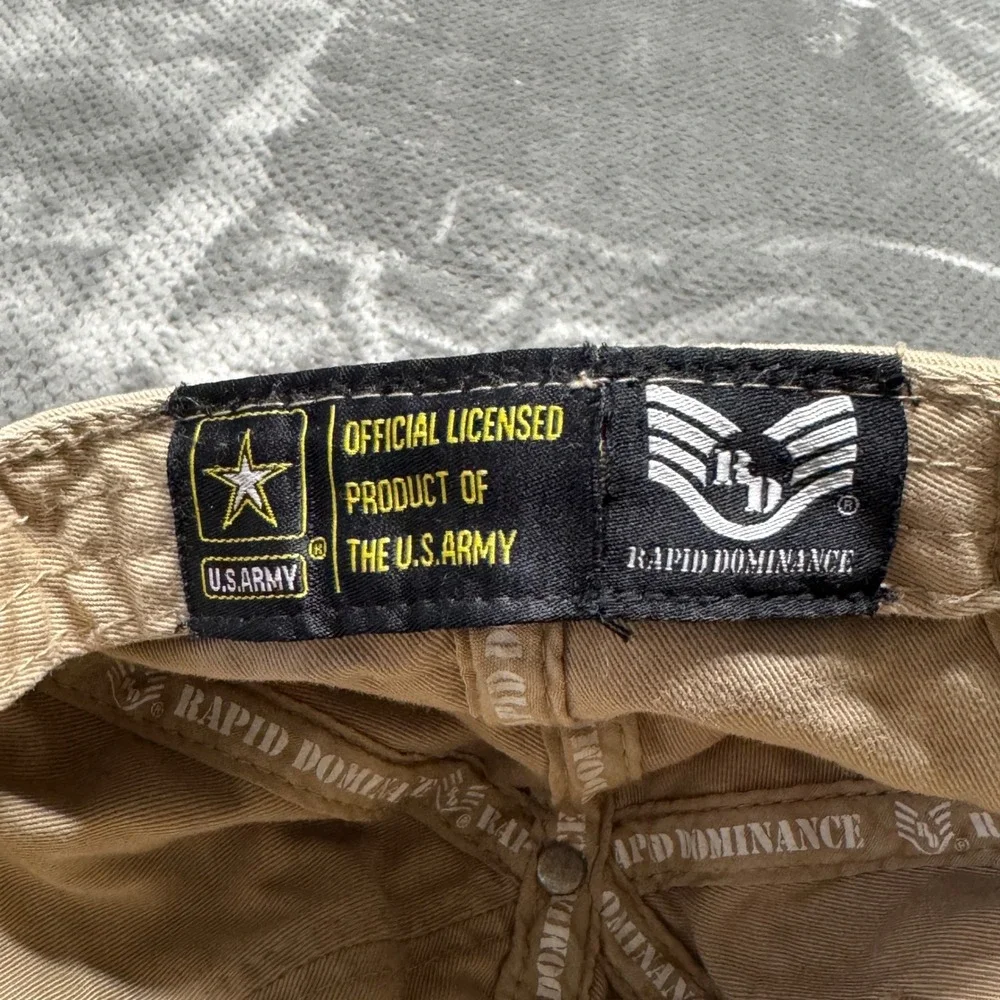 Rapid Dominance US Army Hat Khaki Tan Embroidered Patch American Flag Strapback